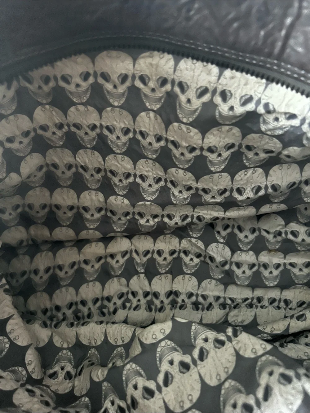 Thomas Wylde Grey Leather Duffel type Tote Bag with Front Skull Pockets